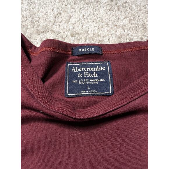 Abercrombie & Fitch GREY BURGUNDY Mens Crew Long Sleeve Muscle T-Shirt LARGE - Picture 3 of 5